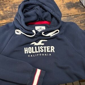 Hollister Men’s Navy Pullover Hoodie with White Logo